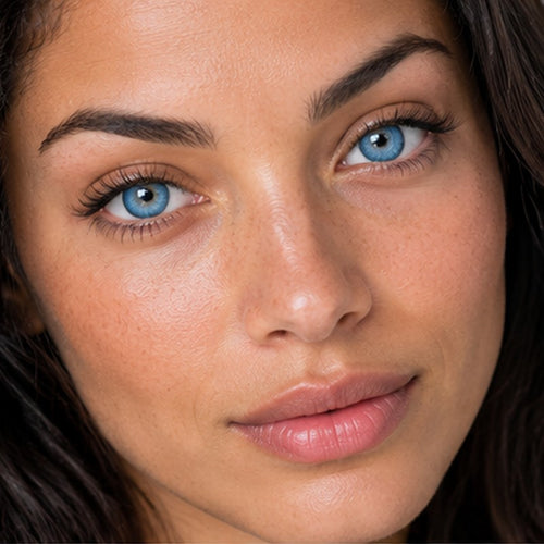 Woman wearing natural blue coloured contact lenses